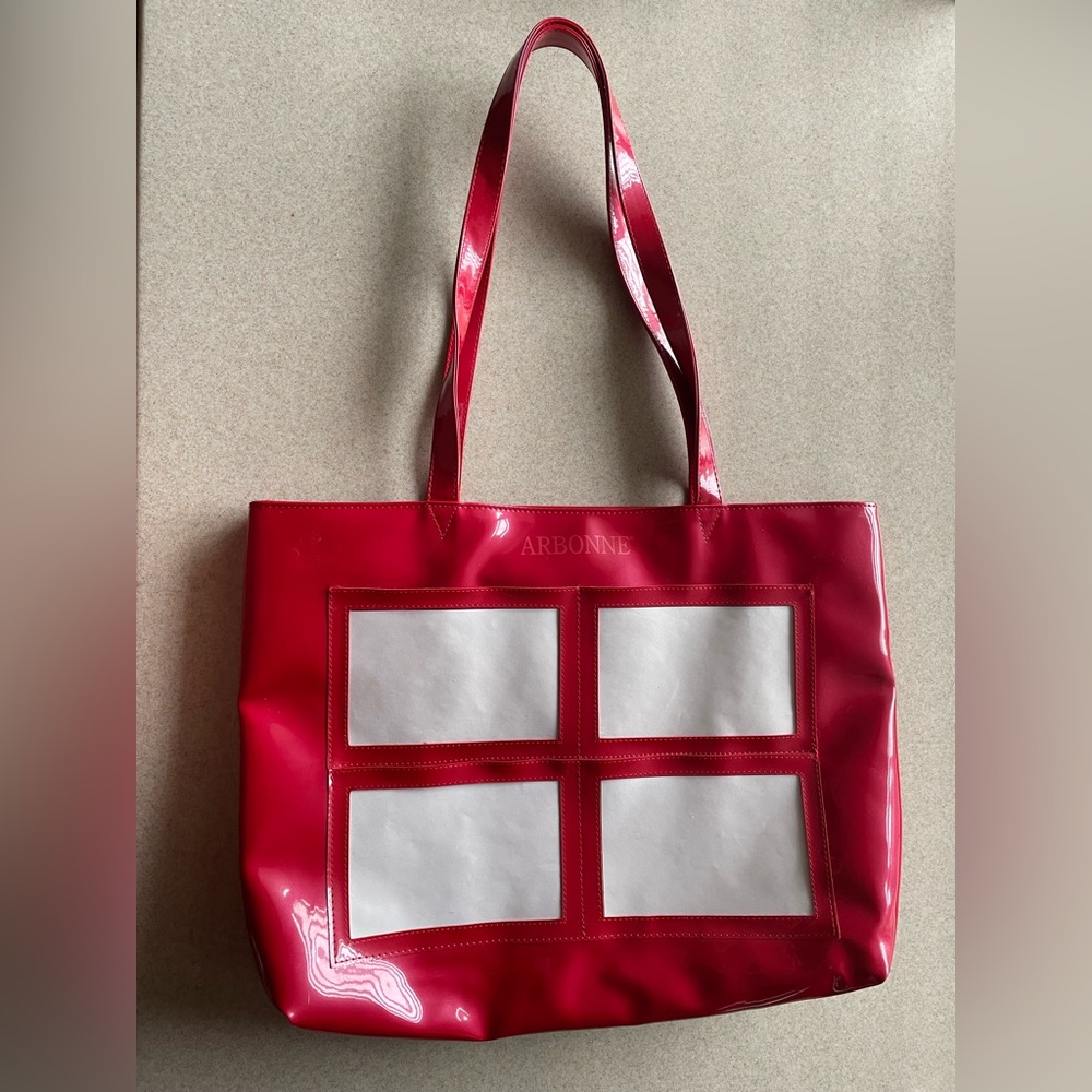 Arbonne Red Vinyl Shiny Photo Window Bag Purse Tote Sales Promo For Sellers